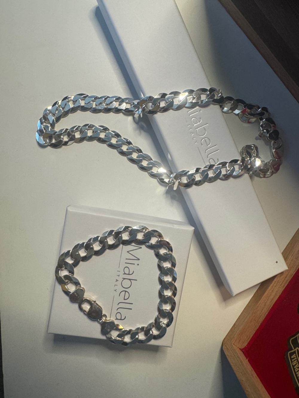 Abella Silver Cuban Link Necklace and Bracelet Set